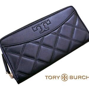 Tory Burch Savannah Quilted Leather ZIP AROUND wallet in Navy- NWT